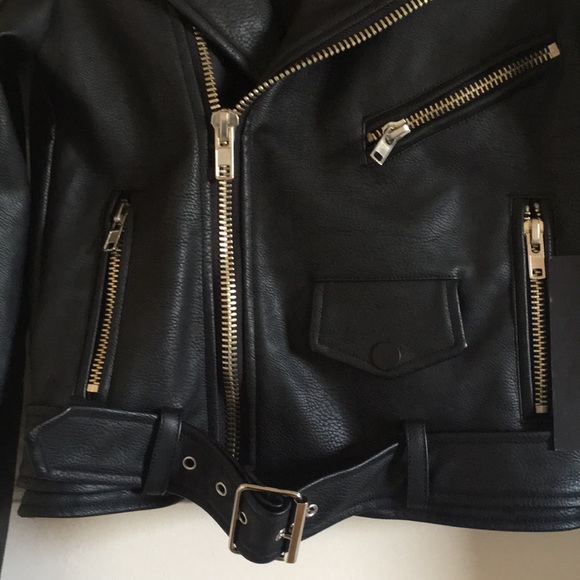 Faux Leather Black Moto Jacket - Picture 4 of 8